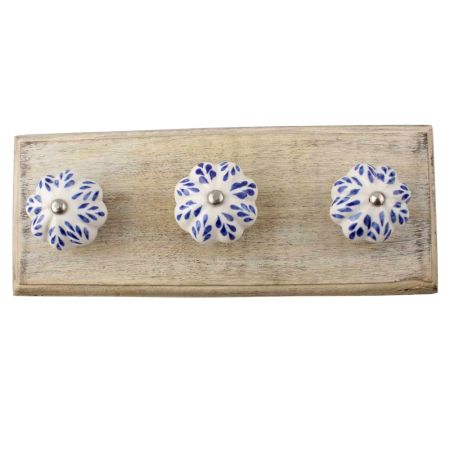Blue Leaf Ceramic Melon Wooden Hook